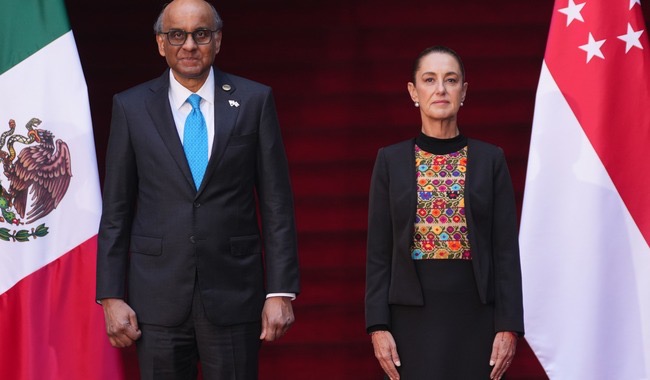 Recibe Presidenta Claudia Sheinbaum a su homólogo de la República de Singapur, Tharman Shanmugaratnam, en Palacio Nacional