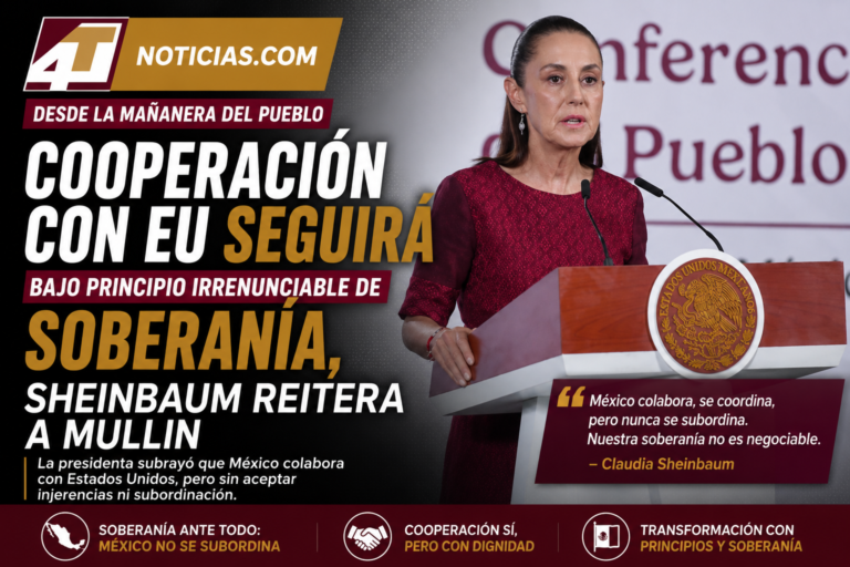 Cooperación con EU seguirá bajo principio irrenunciable de soberanía, Sheinbaum reitera a Mullin