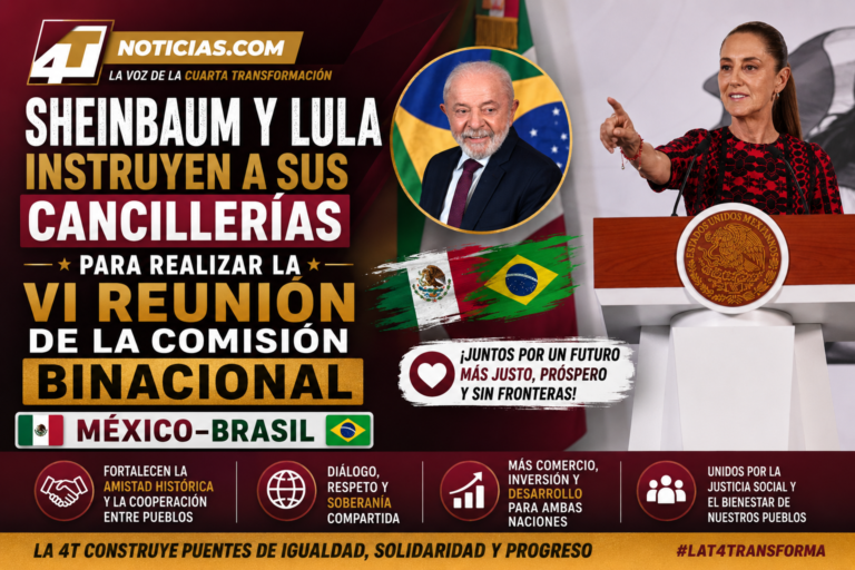 Sheinbaum y Lula instruyen a sus cancillerías para realizar la VI Reunión de la Comisión Binacional México-Brasil