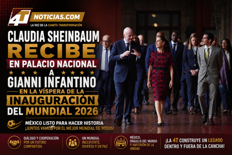 Claudia Sheinbaum recibe en Palacio Nacional a Gianni Infantino en la víspera de la inauguración del Mundial 2026
