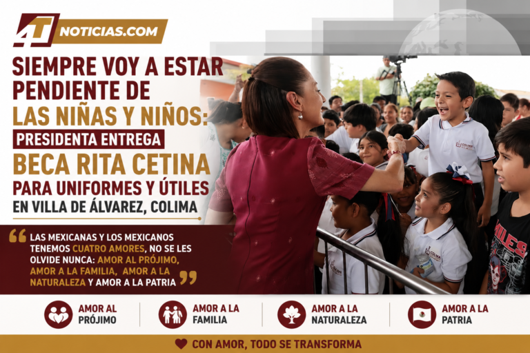 Siempre voy a estar pendiente de las niñas y niños: Presidenta entrega beca Rita Cetina para uniformes y útiles en Villa de Álvarez, Colima