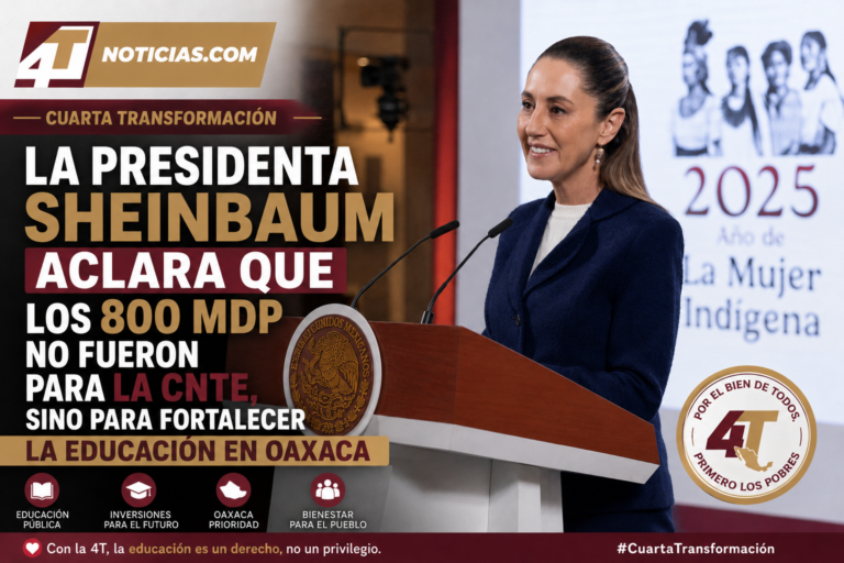 La Presidenta Sheinbaum aclara que los 800 mdp no fueron para la CNTE, sino para fortalecer la educación en Oaxaca