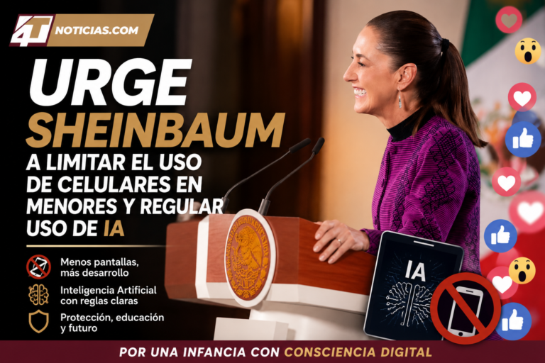 Urge Sheinbaum a limitar el uso de celulares en menores y regular uso de IA