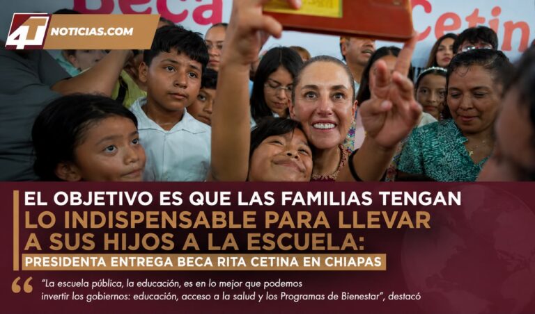 El objetivo es que las familias tengan lo indispensable para llevar a sus hijos a la escuela: Presidenta entrega Beca Rita Cetina en Chiapas