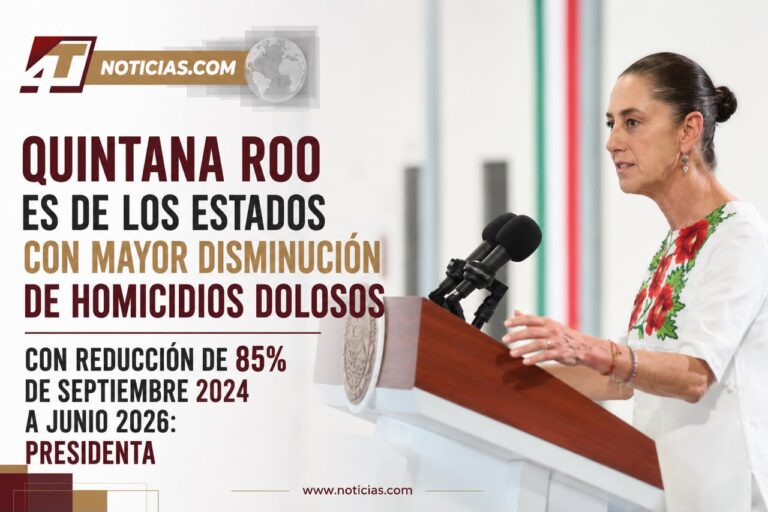Quintana Roo es de los estados con mayor disminución de homicidios dolosos con reducción de 85% de septiembre 2024 a junio 2026: Presidenta