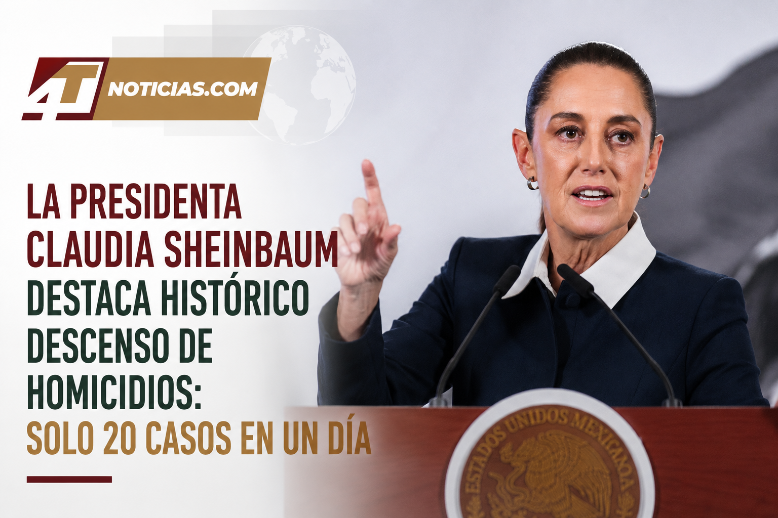 La Presidenta Claudia Sheinbaum destaca histórico descenso de homicidios: solo 20 casos en un día