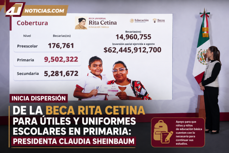 Inicia dispersión de la Beca Rita Cetina para útiles y uniformes escolares en primaria: presidenta Claudia Sheinbaum