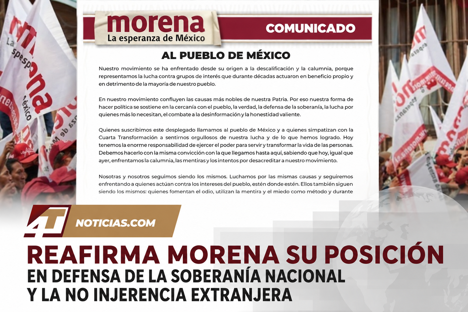Reafirma Morena su posición en defensa de la soberanía nacional y la no injerencia extranjera