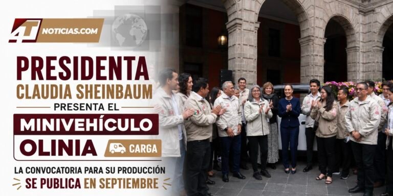 Presidenta Claudia Sheinbaum presenta el minivehículo Olinia Carga; la convocatoria para su producción se publica en septiembre