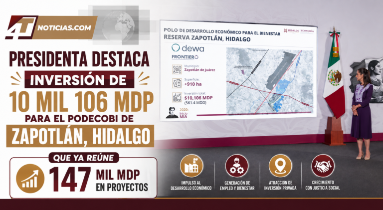 Presidenta destaca inversión de 10 mil 106 mdp para el PODECOBI de Zapotlán, Hidalgo, que ya reúne 147 mil mdp en proyectos