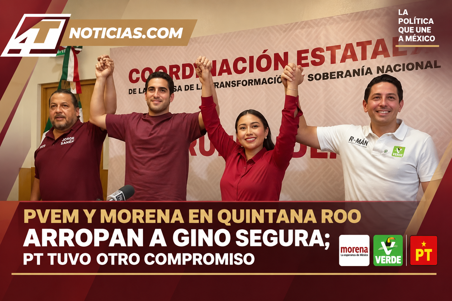 PVEM Y MORENA EN QUINTANA ROO ARROPAN A GINO SEGURA; PT TUVO OTRO COMPROMISO