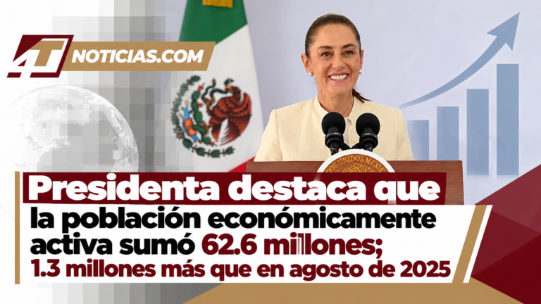 Presidenta destaca que la población económicamente activa sumó 62.6 millones; 1.3 millones más que en agosto de 2025