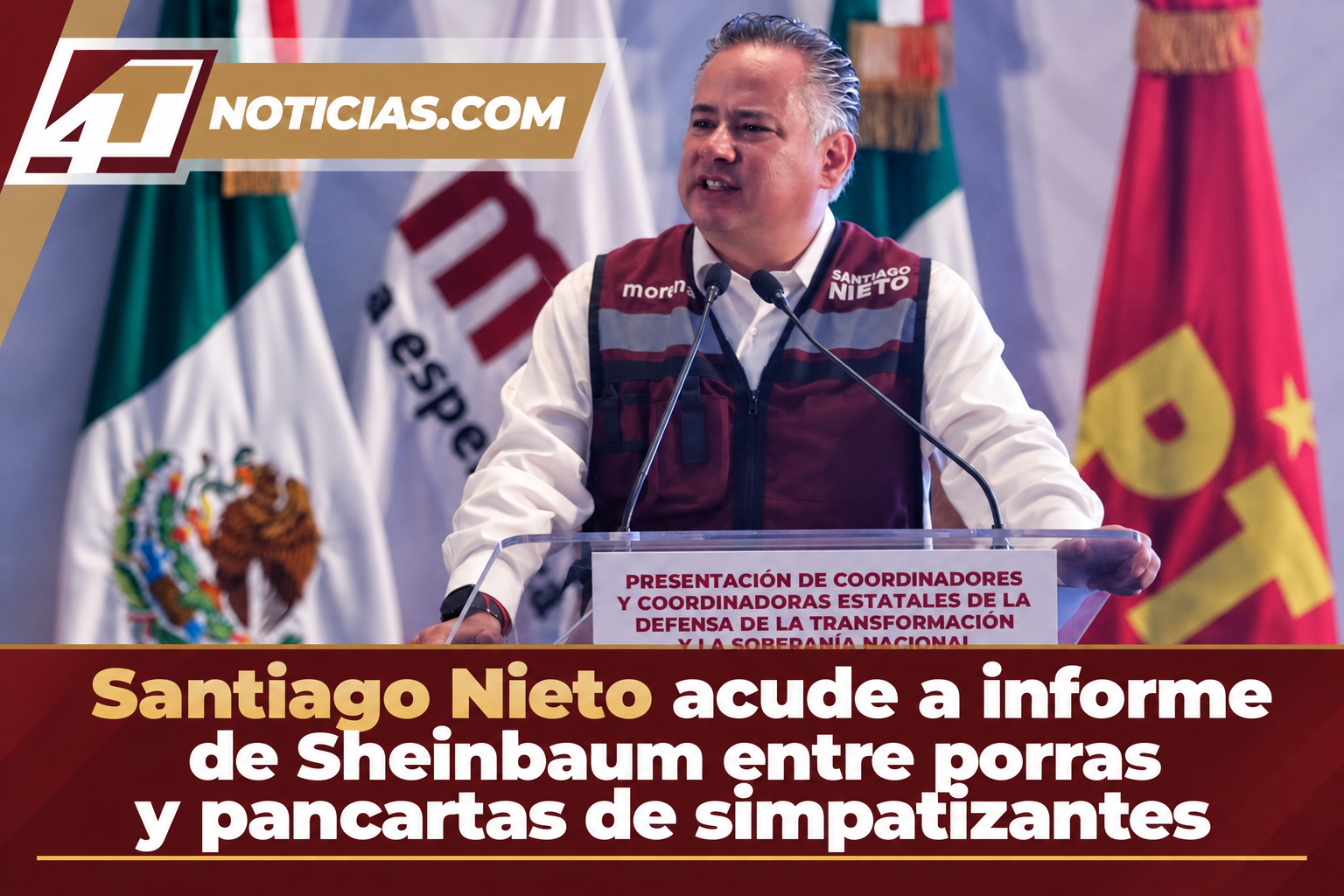 Santiago Nieto acude a informe de Sheinbaum entre porras y pancartas de simpatizantes
