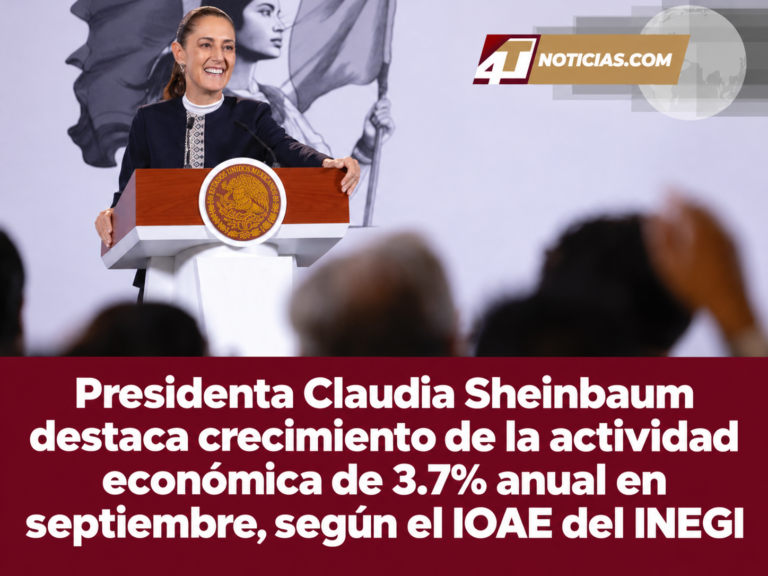 Presidenta Claudia Sheinbaum destaca crecimiento de la actividad económica de 3.7% anual en septiembre, según el IOAE del INEGI