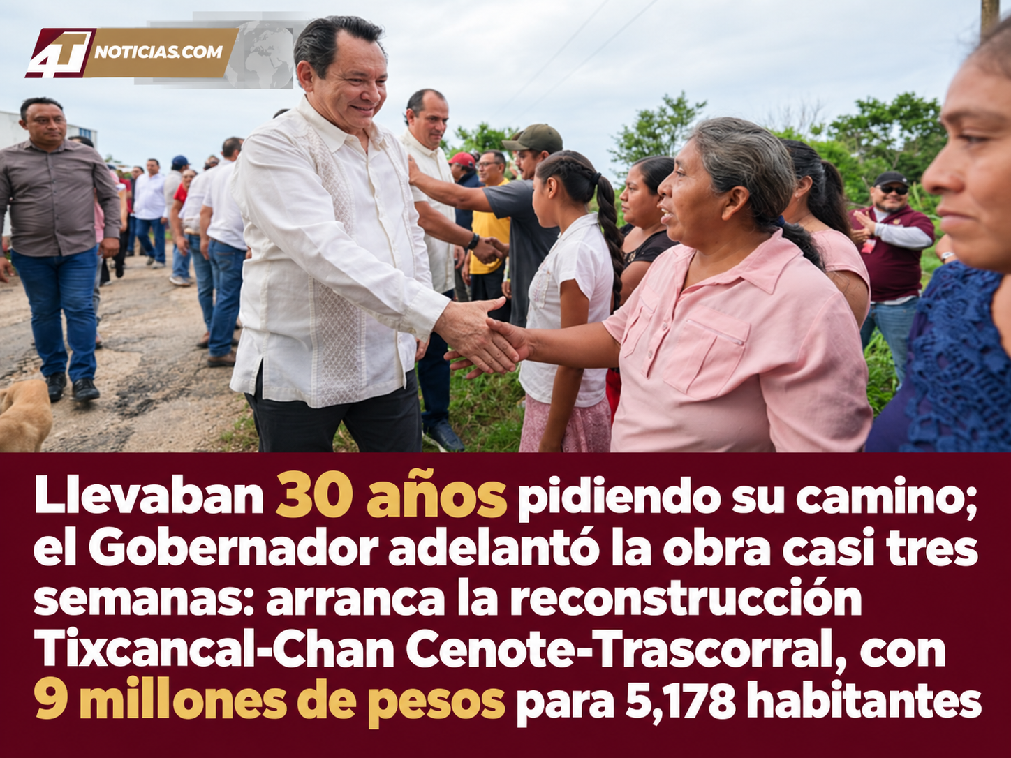 Llevaban 30 años pidiendo su camino; el Gobernador adelantó la obra casi tres semanas: arranca la reconstrucción Tixcancal-Chan Cenote-Trascorral, con 9 millones de pesos para 5,178 habitantes